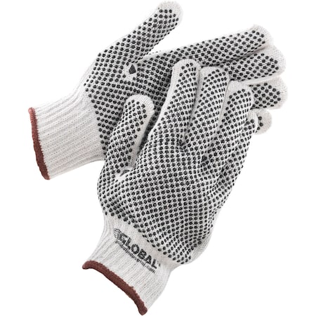 Global Industrial PVC Dot Knit Gloves, Double-Sided, Black, Large, 1-Dozen 708351L